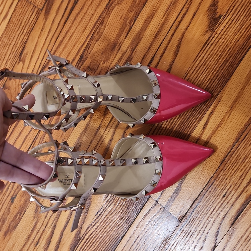 Valentino Rockstud Auth Heels sz 40 US 10 Hot Pink Nude Gold Hardware